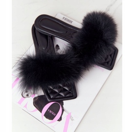 Pantofole In Pelle Con Pelliccia Nere Love You So nero 2