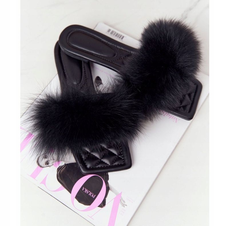 Pantofole In Pelle Con Pelliccia Nere Love You So nero 2