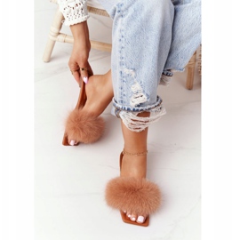 Pantofole In Pelle Con Pelliccia Cammello Love You So marrone 2