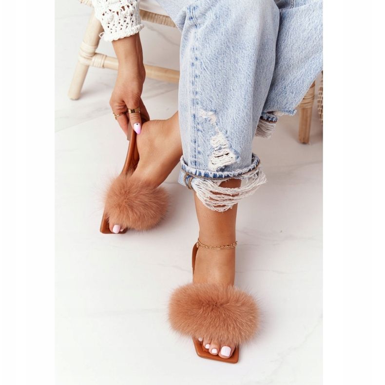Pantofole In Pelle Con Pelliccia Cammello Love You So marrone 2