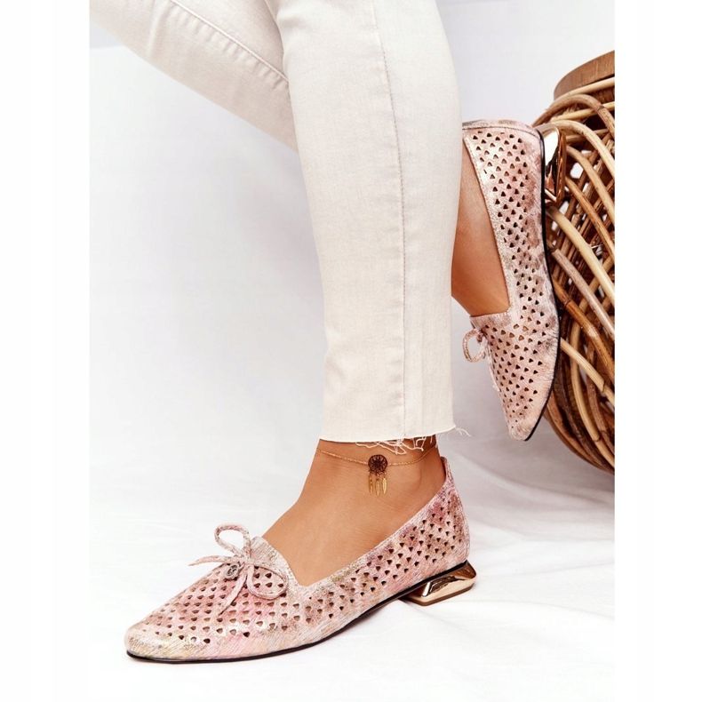 Mocassini traforati su tacchi dorati Vinceza 21-10602 Multicolor beige rosa d'oro 1