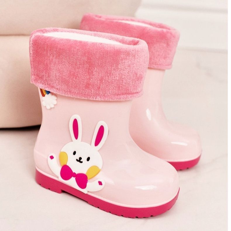 Stivali da pioggia caldi per bambini con coniglio rosa 2