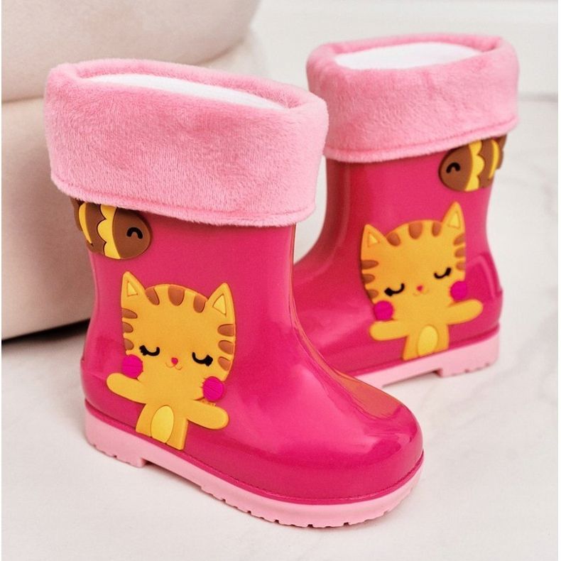 Stivali da pioggia caldi rosa per bambini con gattino 1