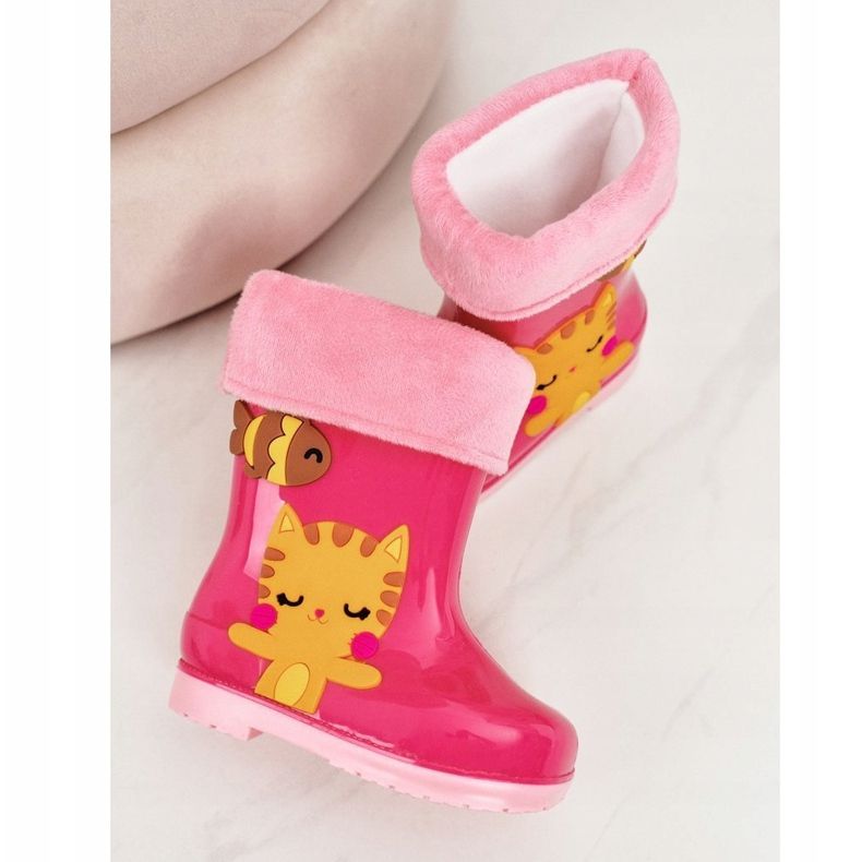 Stivali da pioggia caldi rosa per bambini con gattino 2