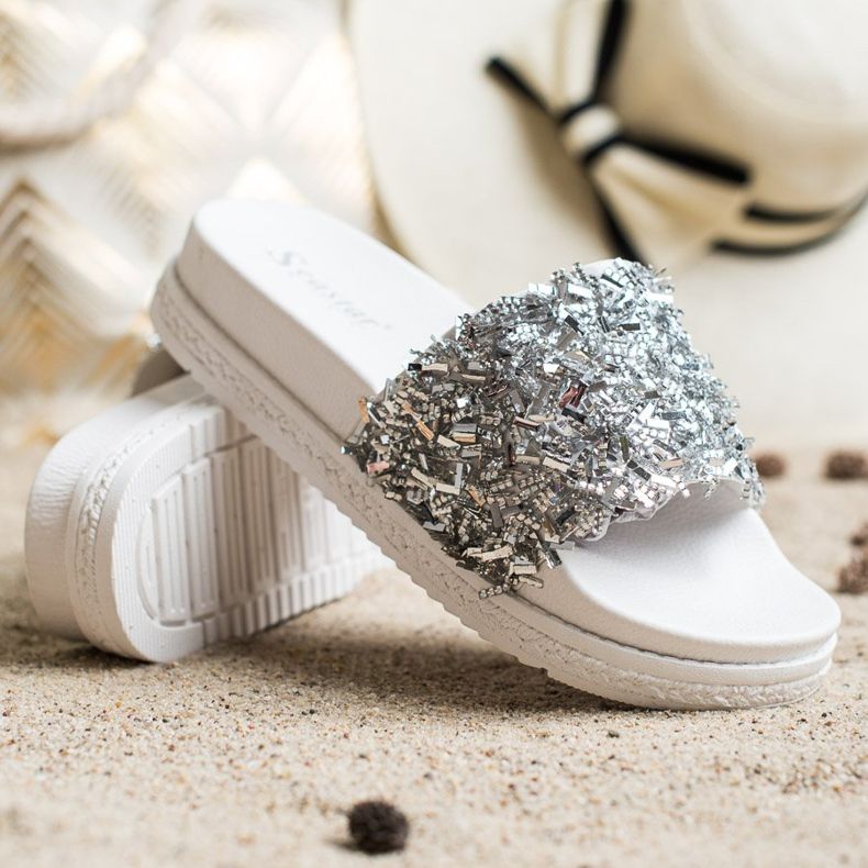 Seastar Pantofole di cristallo alla moda bianca d'argento 1