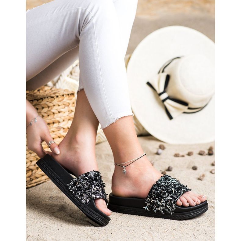 Seastar Pantofole di cristallo alla moda nero 1