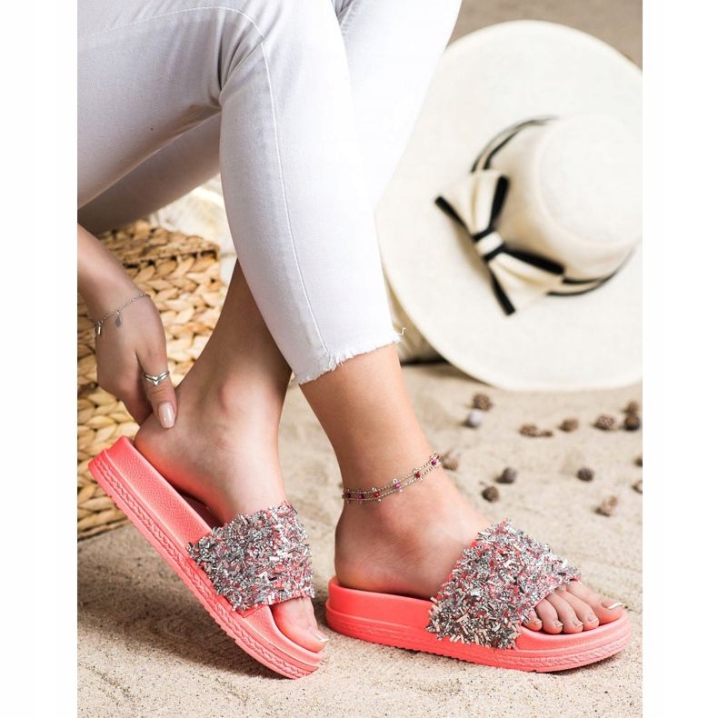 Seastar Pantofole di cristallo alla moda rosso rosa 1