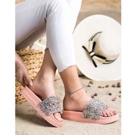 Seastar Pantofole di cristallo alla moda marrone rosa argento 1