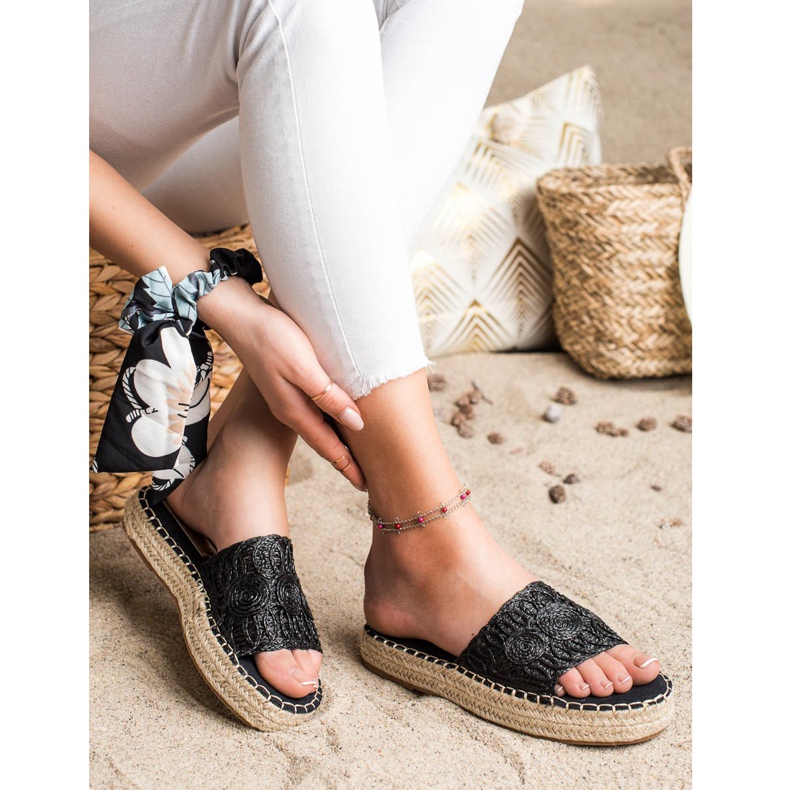 Seastar Espadrillas Infradito Su Una Piattaforma Di Paglia nero 1