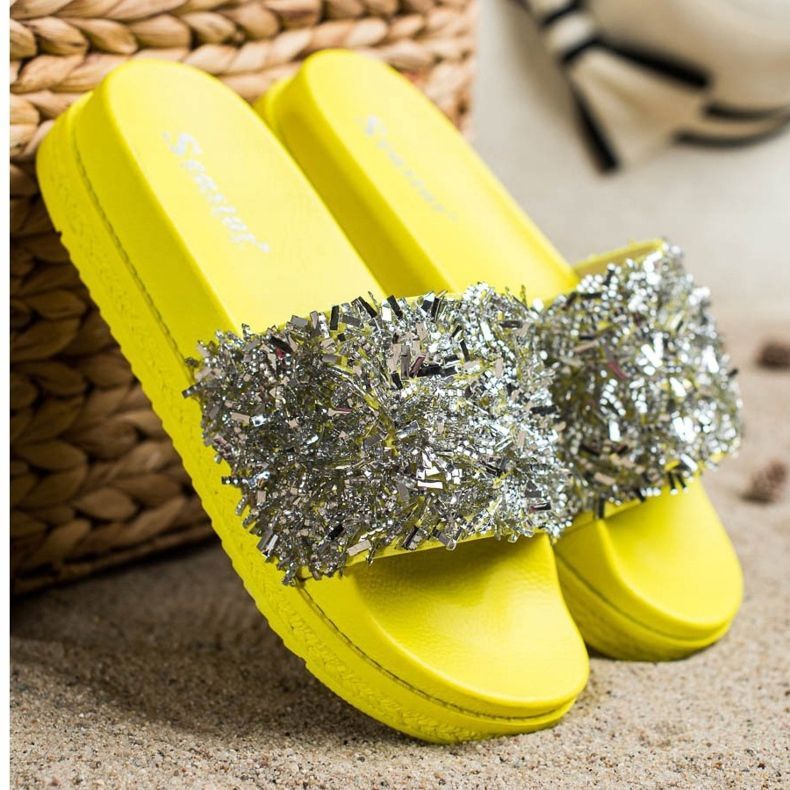 Seastar Ciabatte di cristallo alla moda d'argento giallo 2