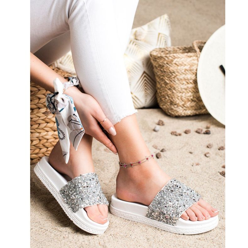 Seastar Pantofole alla moda sulla piattaforma bianco argento 2