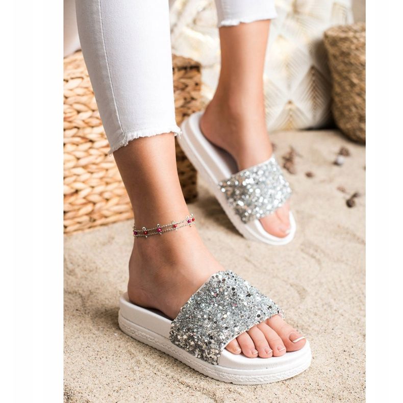 Seastar Pantofole alla moda sulla piattaforma bianca d'argento 1