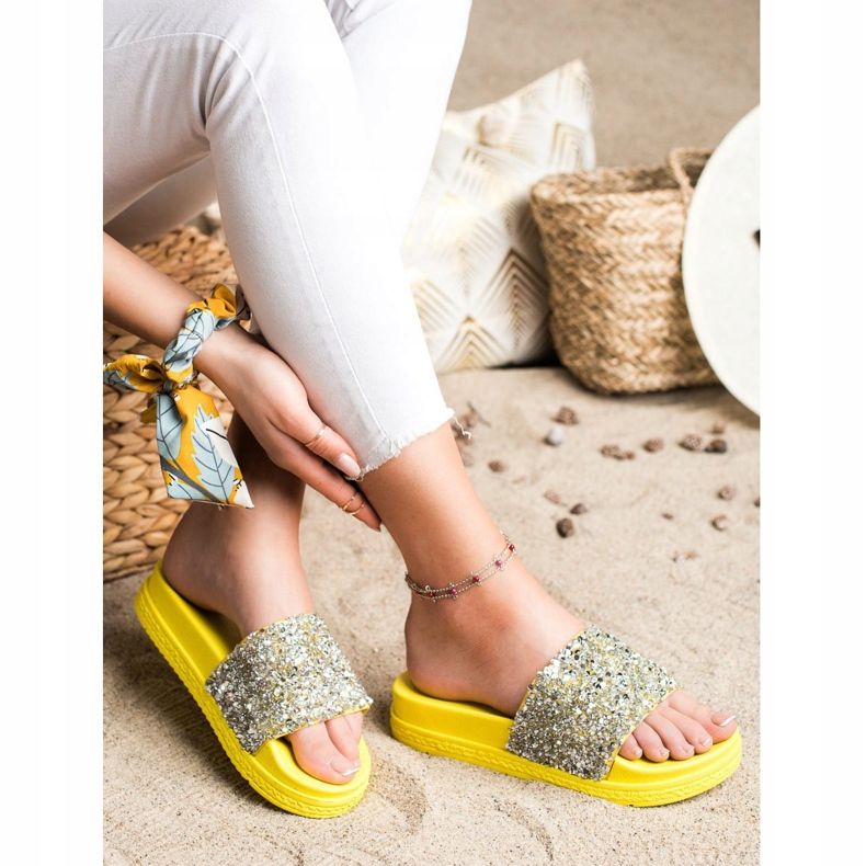 Seastar Pantofole alla moda sulla piattaforma argento giallo 1
