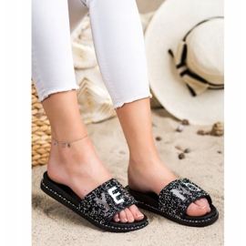 SHELOVET Pantofole Alla Moda Con Cristalli nero argento 1