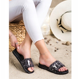 SHELOVET Pantofole Alla Moda Con Cristalli nero d'argento 2