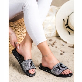 SHELOVET Infradito alla moda con cristalli nero argento 1