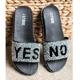 SHELOVET Infradito alla moda con cristalli nero argento 2