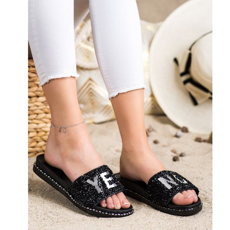 SHELOVET Pantofole Alla Moda Con Cristalli nero 2