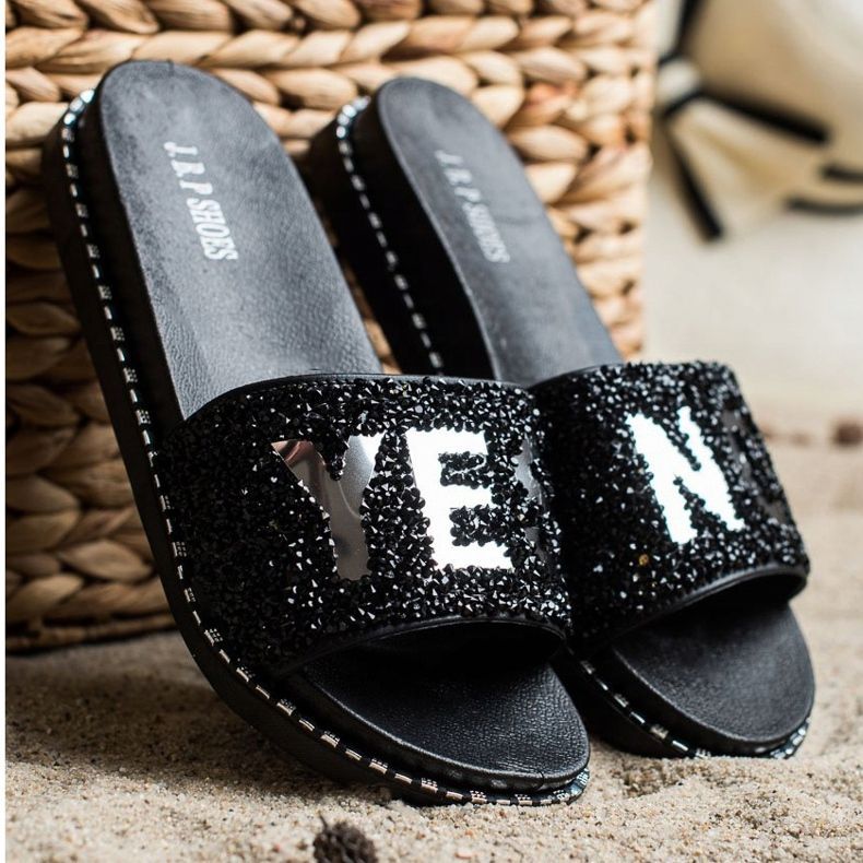 SHELOVET Pantofole Alla Moda Con Cristalli nero 1