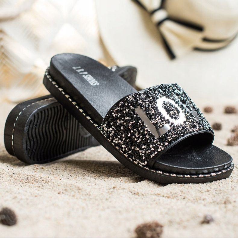 SHELOVET Ciabatte con plateau Love nero argento 1