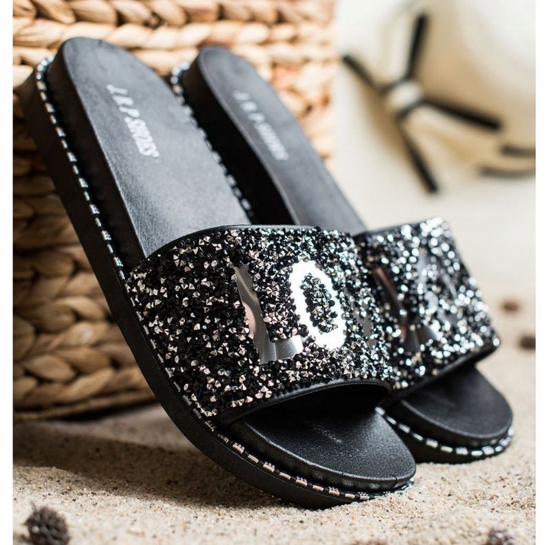 SHELOVET Ciabatte con plateau Love nero argento 2