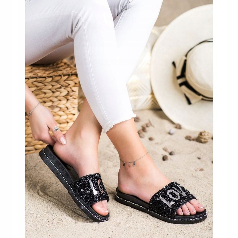 SHELOVET Ciabatte con plateau Love nero 1