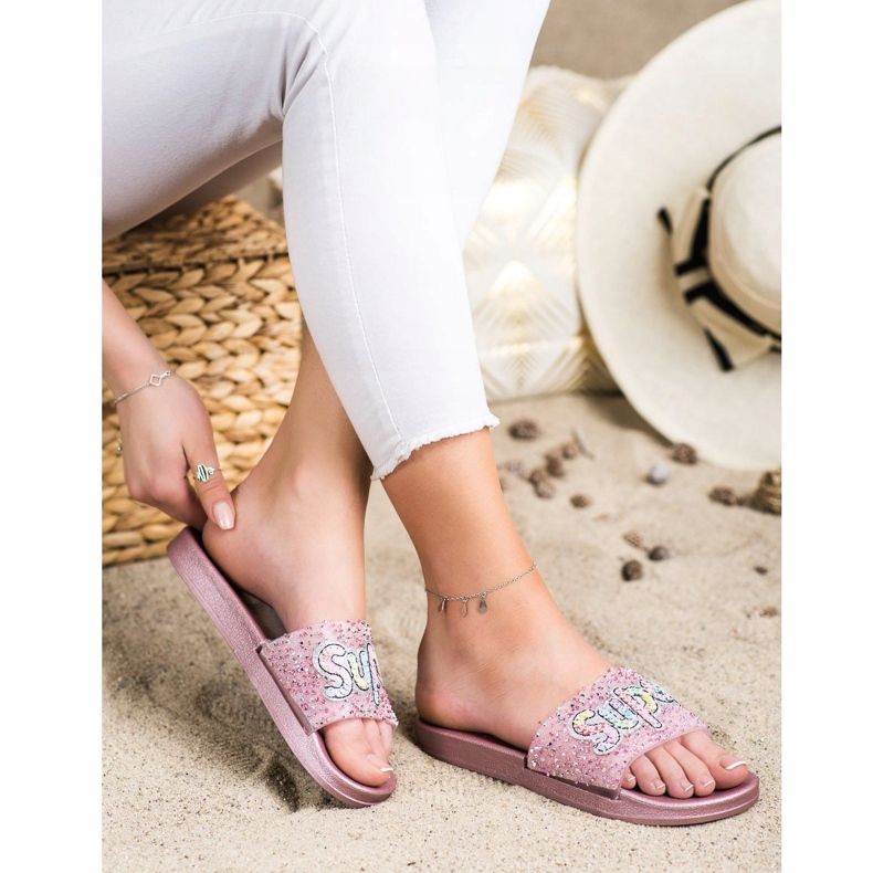 SHELOVET Ciabatte super paillettes incolore rosa 1