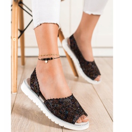 SHELOVET Comodi sandali in pelle nero multicolore 1