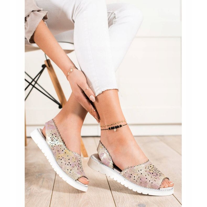 SHELOVET Comodi sandali in pelle beige rosa d'oro 1