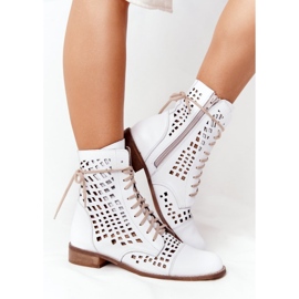 Stivali in pelle traforata Nicole 2627 Bianco 1