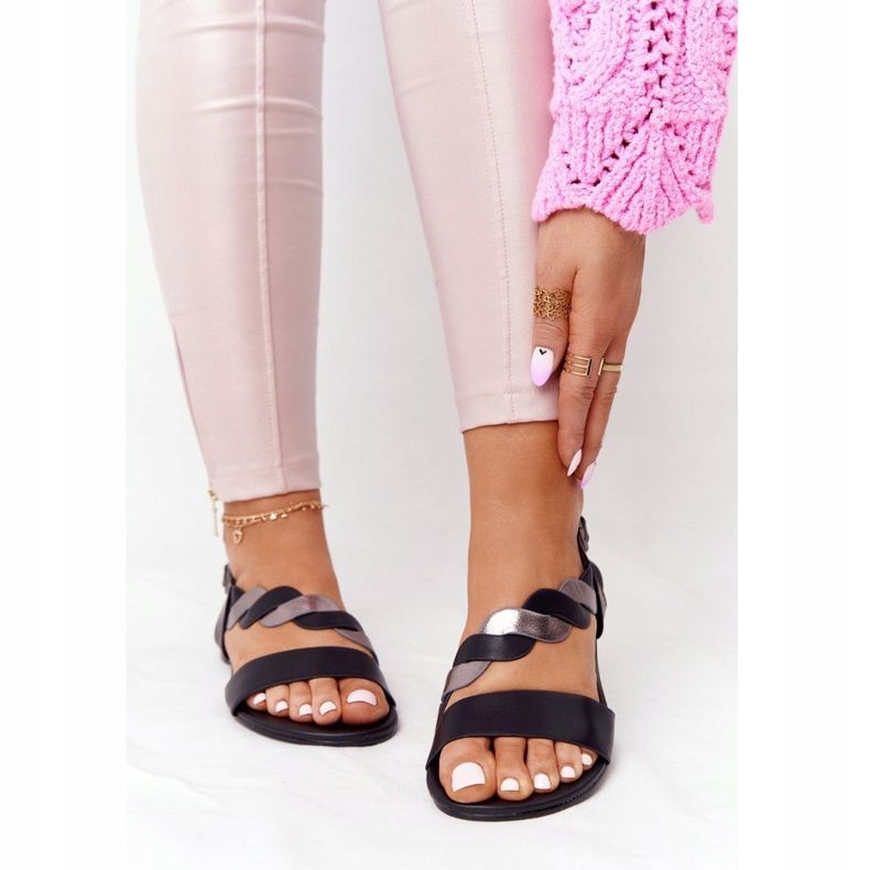 Sandali in pelle Vinceza 21-17117 Nero e Argento d'argento 2