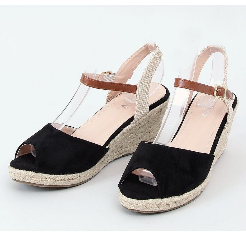 Espadrillas nere open toe 77-207 Black beige marrone nero 1
