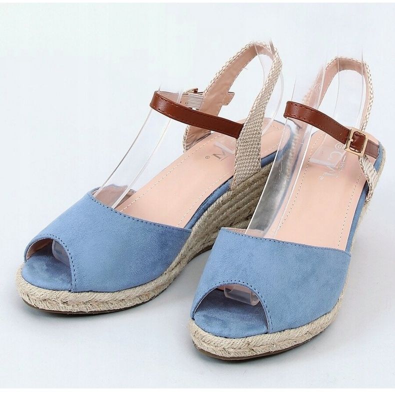 Espadrillas blu open toe 77-207 Blue beige marrone 1