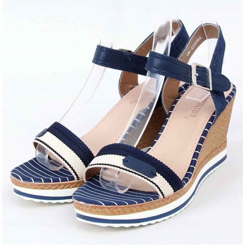 Sandali blu navy su zeppe A89832 Blu 1