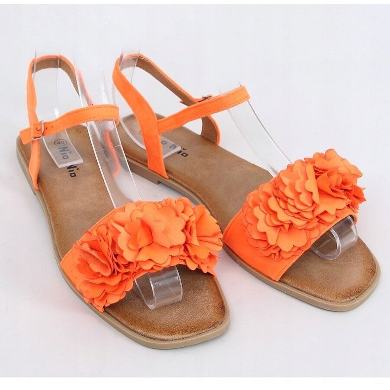 Sandali donna con fiori arancio PA-370 Orange arancia 1