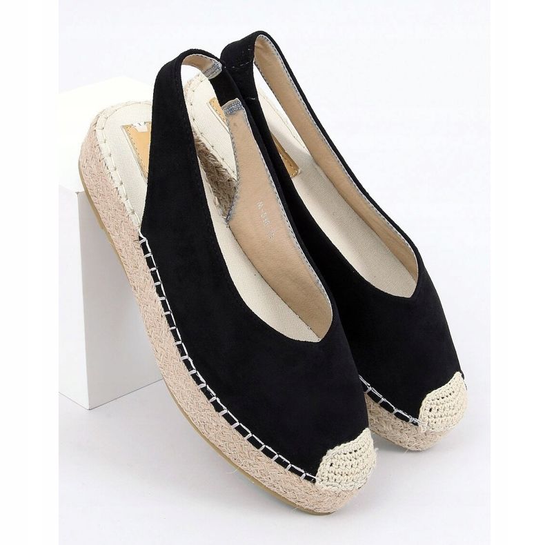 Nero M-518 Espadrillas nere con tacco aperto 1
