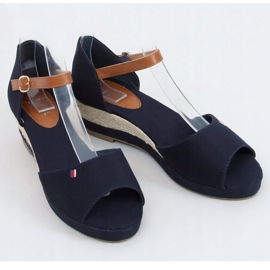 Sandali Tommy su una zeppa bassa blu BL-362 Navy marrone blu navy 1