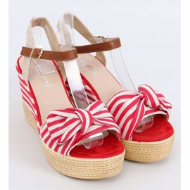 Sandali con zeppa a righe rosse A89907 Rosso beige marrone 1