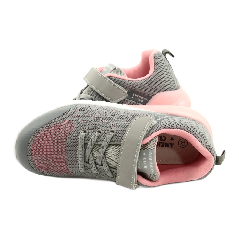 American Club Scarpe sportive da bambina con velcro RL11 Grigio-Rosa 4