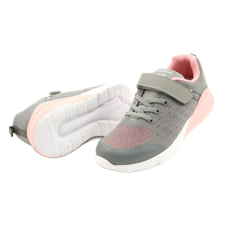 American Club Scarpe sportive da bambina con velcro RL11 Grigio-Rosa 2