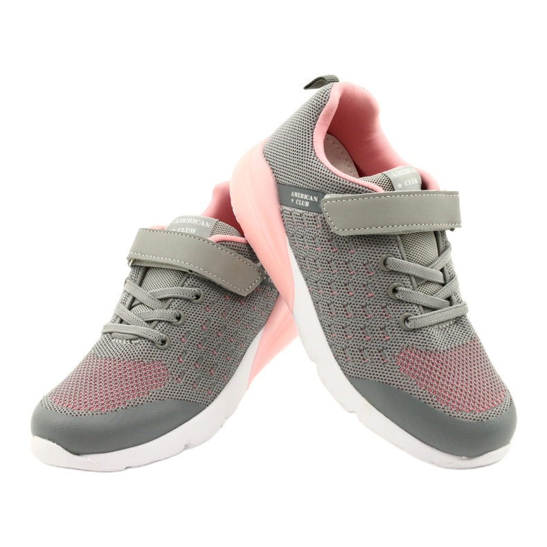 American Club Scarpe sportive da bambina con velcro RL11 Grigio-Rosa 3