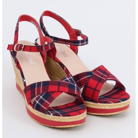 Sandali rossi con zeppa a scacchi A89937 Rosso 1