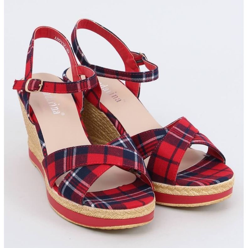 Sandali rossi con zeppa a scacchi A89937 Rosso 1