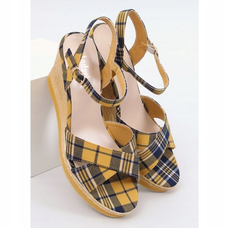 Sandali con zeppa a scacchi gialli A89937 Giallo 1