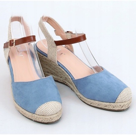 Espadrillas blu su zeppe, blu 77-206 Blu beige marrone 1