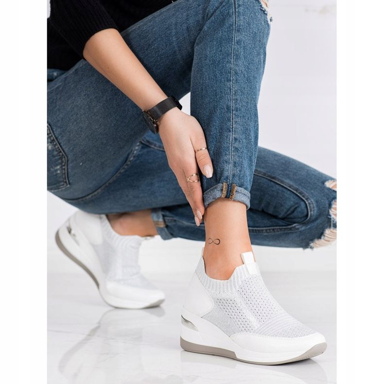 ARTIKER Sneakers slip-on con zeppa bianca d'argento grigio 2