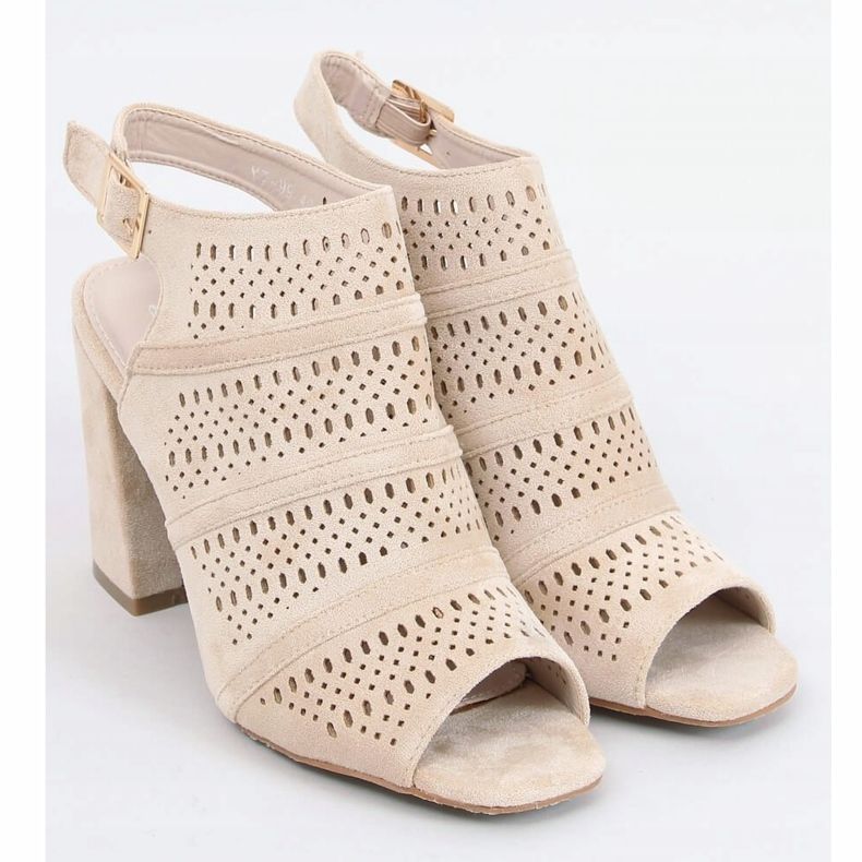 Sandali con tacco alto beige traforato YT-99 Beige 1