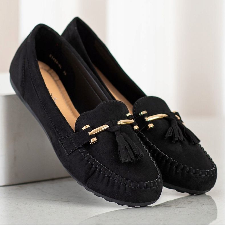Queentina Mocassini in pelle scamosciata alla moda nero d'oro 1