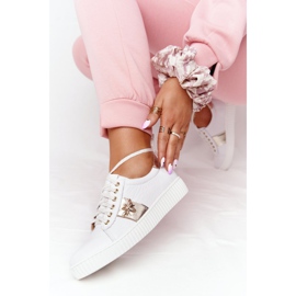 Sneakers da donna in pelle Lewski Shoes 2786-0 bianche e oro bianca d'oro 2