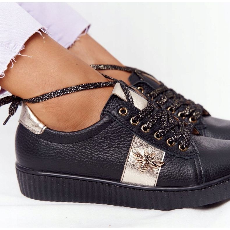 Sneakers da donna in pelle Lewski Shoes 2786-0 Nero-Oro d'oro 1